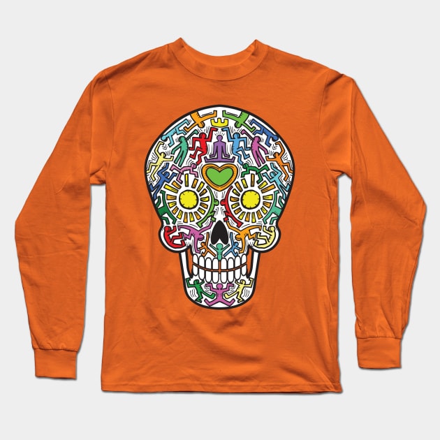 Mexican Calavera Skull in street art theme Long Sleeve T-Shirt by EyeseeMS